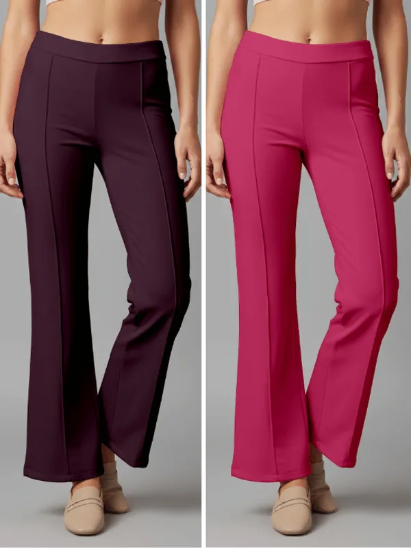 Flared_Pants_-_Wine_&_Pink_-_Pack_of_2