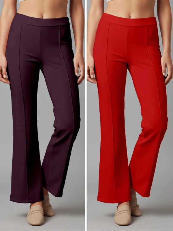Flared_Pants_-_Wine_&_Red_-_Pack_of_2