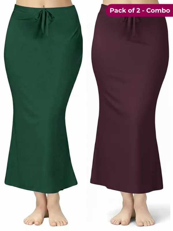Pack_of_2_Dark_Green_&_Wine_Comfort_Lycra_4_Way_Fabric_Saree_Shapewear_For_Women