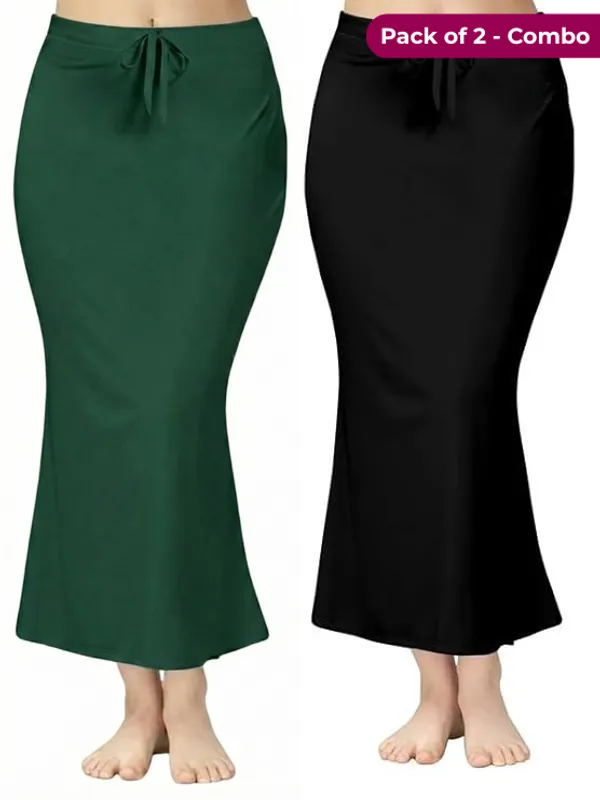 Pack_of_2_Dark_Green_&_Black_Comfort_Lycra_4_Way_Fabric_Saree_Shapewear_For_Women