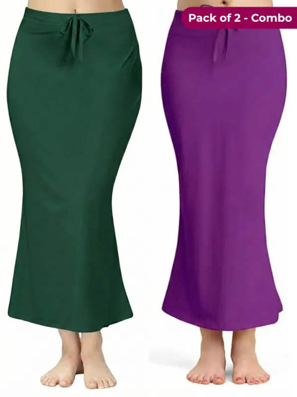 Pack_of_2_Dark_Green_&_Purple_Comfort_Lycra_4_Way_Fabric_Saree_Shapewear_For_Women