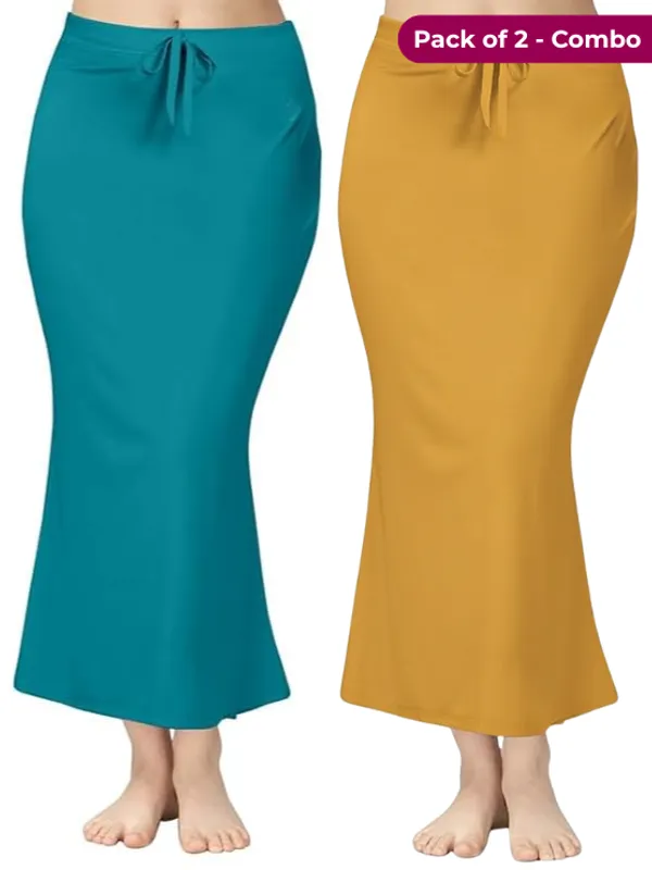 Pack_of_2_Mustard_&_Peacock_Green_Comfort_Lycra_4_Way_Fabric_Saree_Shapewear_For_Women