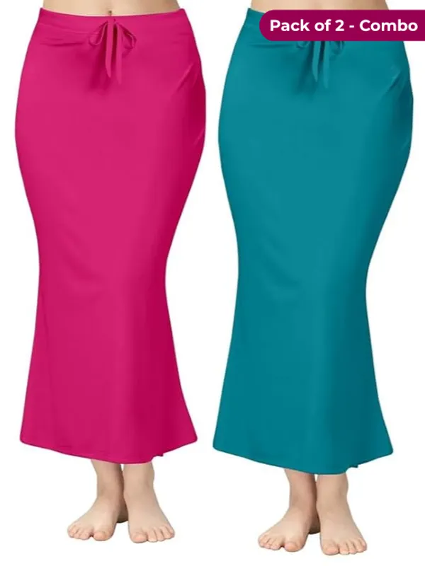 Pack_of_2_Pink_&_Peacock_Green_Comfort_Lycra_4_Way_Fabric_Saree_Shapewear_For_Women