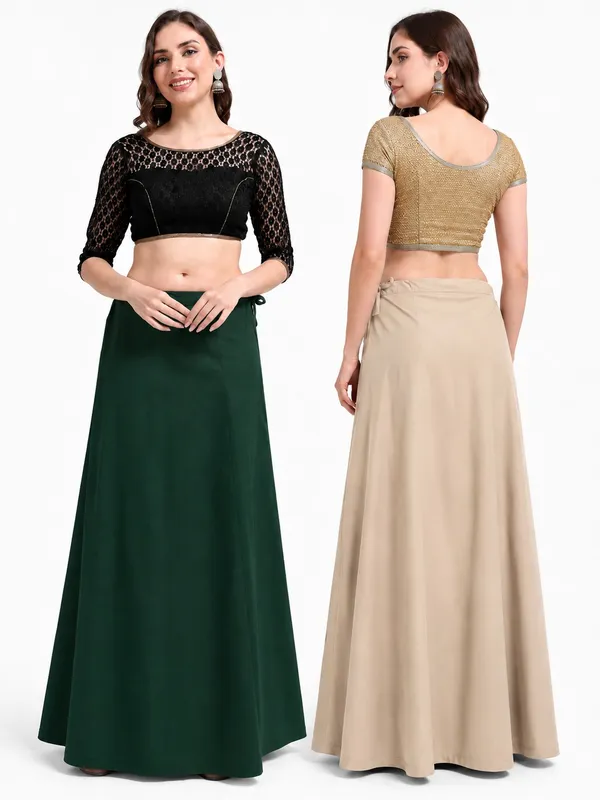 Premium_Cotton_Petticoat_-_Pack_of_2_-_Beige_&_Dark_Green