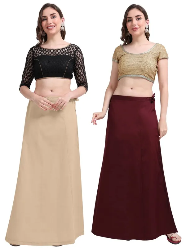 Premium_Cotton_Petticoat_-_Pack_of_2_-_Beige_&_Wine