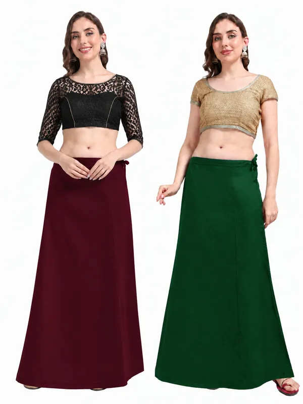 Premium_Cotton_Petticoat_-_Pack_of_2_-_Dark_Green_&_Wine