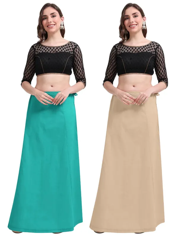 Premium_Cotton_Petticoat_-_Pack_of_2_-_Peacock_&_Beige