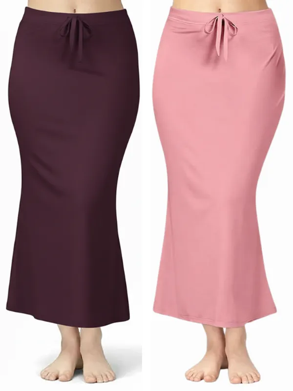 Pack_of_2__Onion_Pink_&_Wine_Comfort_Lycra_4_Way_Fabric_Saree_Shapewear_For_Women