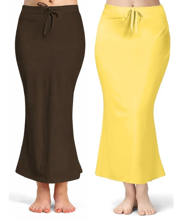 Pack_of_2__Coffee_&_Yellow_Comfort_Lycra_4_Way_Fabric_Saree_Shapewear_For_Women