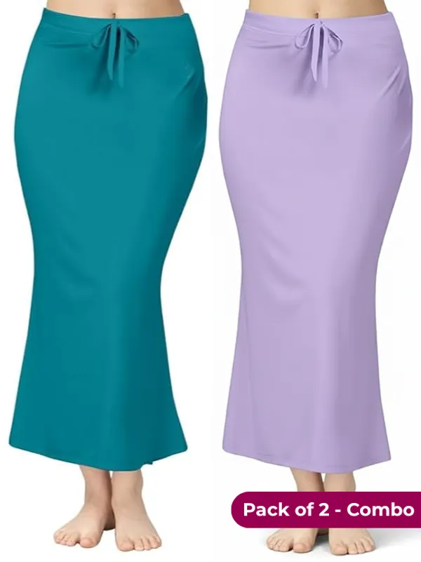 Pack_of_2_-_Peacock_Green_&_Lavender_Comfort_Lycra_4_Way_Fabric_Saree_Shapewear_For_Women