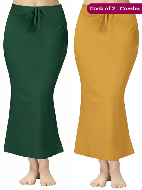 Pack_of_2_Dark_Green_&_Mustard_Comfort_Lycra_4_Way_Fabric_Saree_Shapewear_For_Women