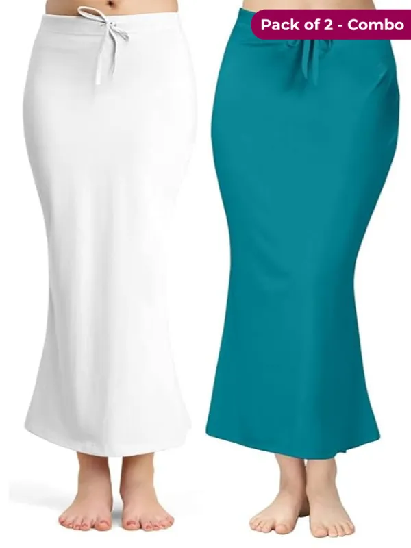 Pack_of_2_White_&_Peacock_Green_Comfort_Lycra_4_Way_Fabric_Saree_Shapewear_For_Women