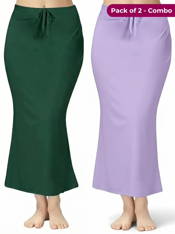 Pack_of_2_Dark_Green_&_Lavender_Comfort_Lycra_4_Way_Fabric_Saree_Shapewear_For_Women