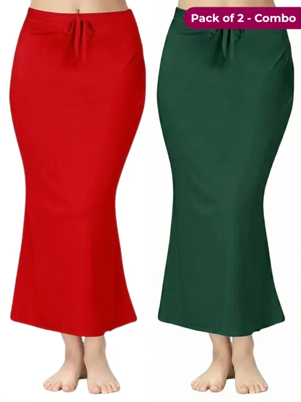 Pack_of_2__Dark_Green_&_Red_Comfort_Lycra_4_Way_Fabric_Saree_Shapewear_For_Women