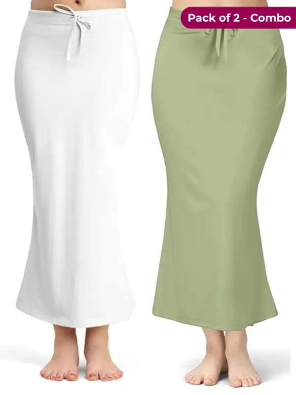 Pack_of_2_White_&_Light_Green_Pista_Comfort_Lycra_4_Way_Fabric_Saree_Shapewear_For_Women