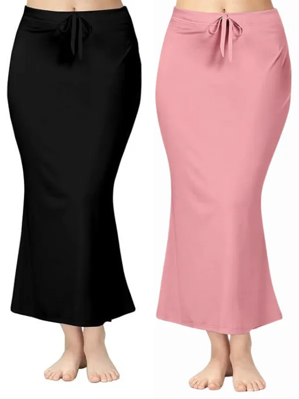 Pack_of_2__Onion_Pink_&_Black_Comfort_Lycra_4_Way_Fabric_Saree_Shapewear_For_Women