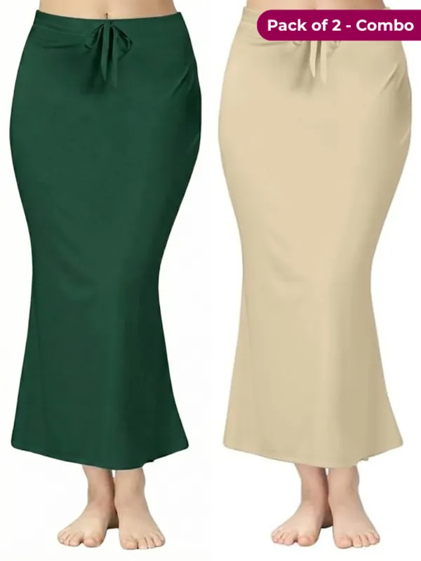 Pack_of_2_Dark_Green_&_Beige_Comfort_Lycra_4_Way_Fabric_Saree_Shapewear_For_Women