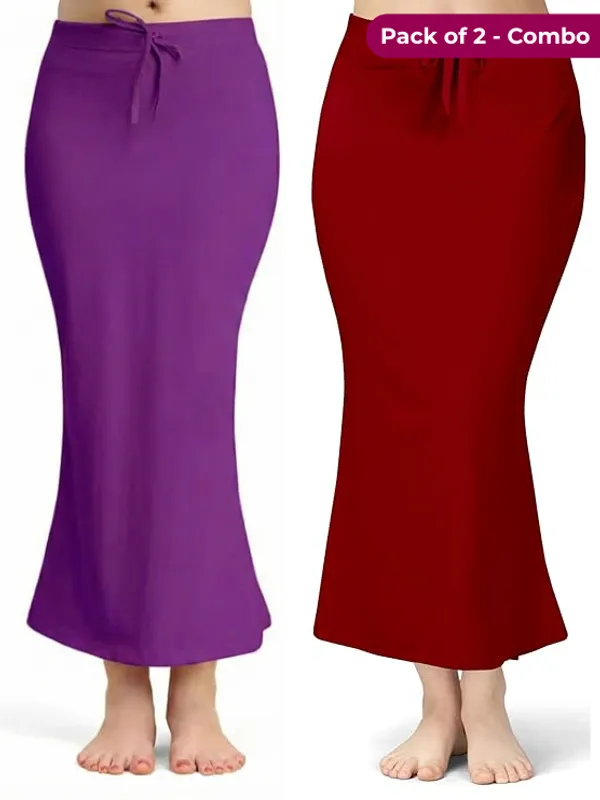 Pack_of_2_-_Purple_&_Maroon_Comfort_Lycra_4_Way_Fabric_Saree_Shapewear_For_Women