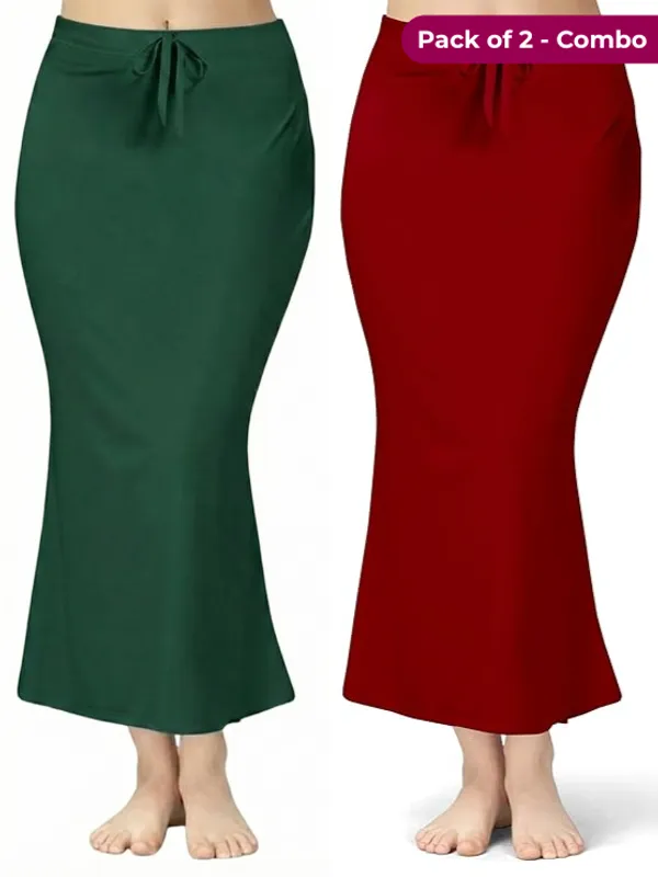 Pack_of_2_Dark_Green_&_Maroon_Comfort_Lycra_4_Way_Fabric_Saree_Shapewear_For_Women