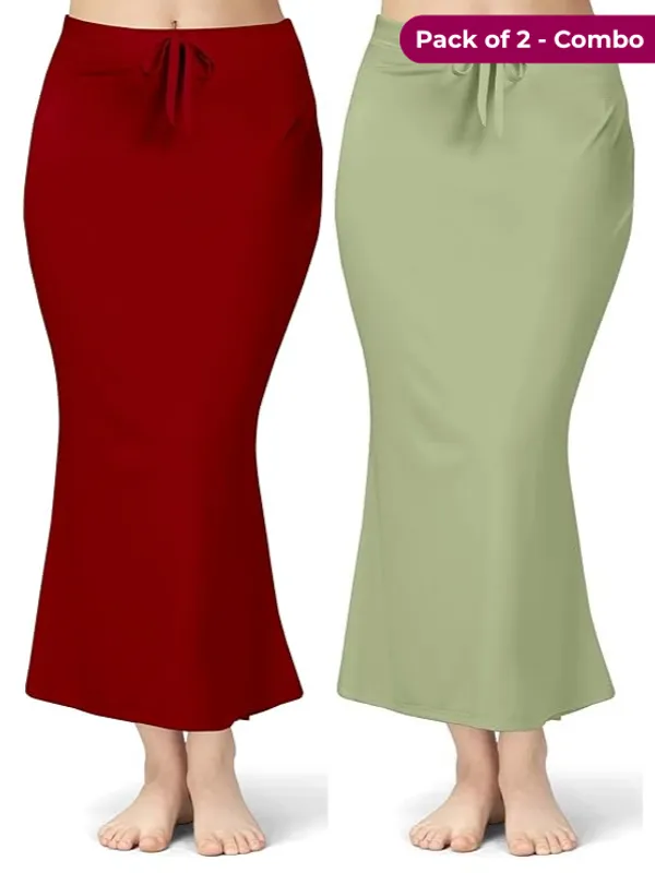 Pack_of_2_Maroon_&_Light_Green_Pista_Comfort_Lycra_4_Way_Fabric_Saree_Shapewear_For_Women