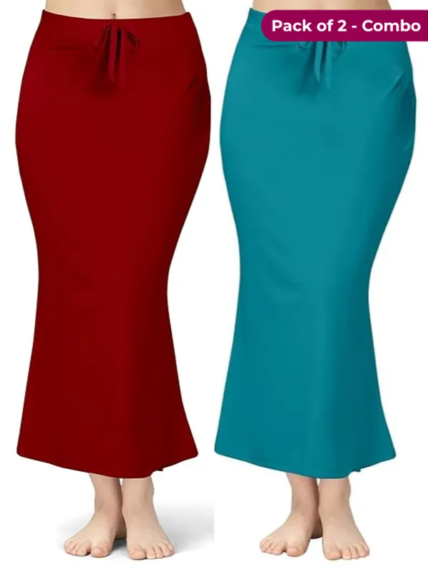 Pack_of_2__Peacock_&_Maroon_Comfort_Lycra_4_Way_Fabric_Saree_Shapewear_For_Women