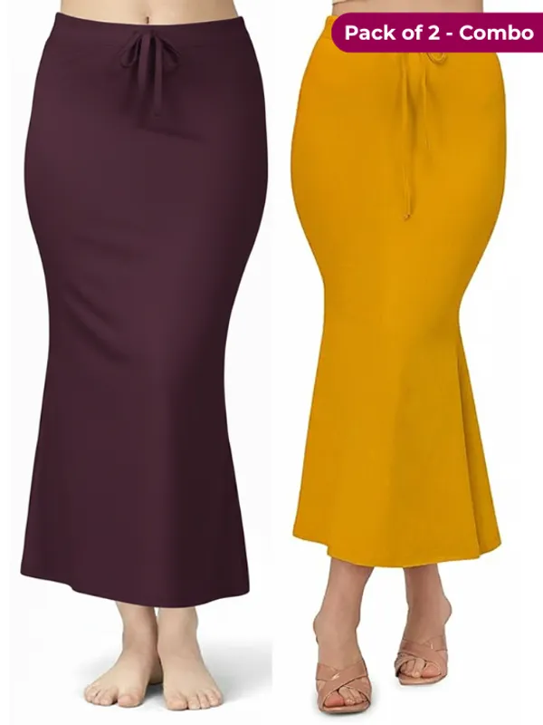 Pack_of_2_Mustard_&_Wine_Comfort_Lycra_4_Way_Fabric_Saree_Shapewear_For_Women