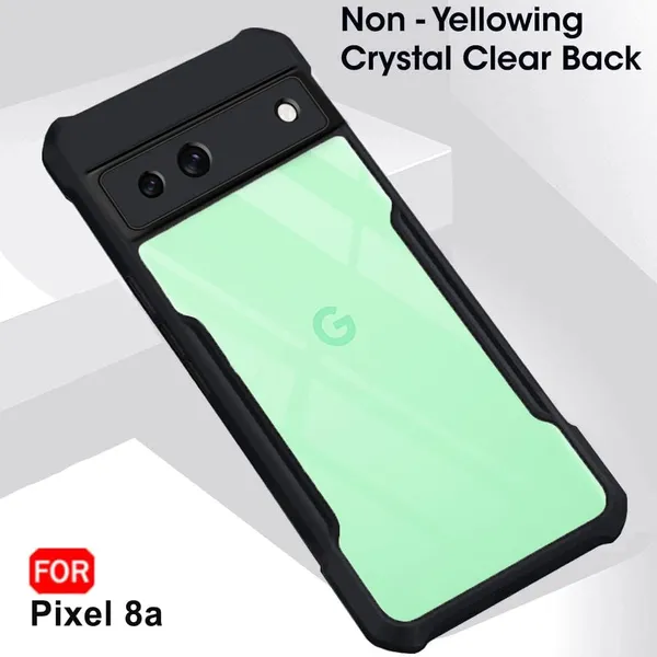 Bumper_Black_Shockproof_Bumper_Crystal__Back_Case_Cover_Compatible_With_Google_Pixel_8A__Minimalist_Pc+Tpu_360_Protection_Tough_Rugged_Design