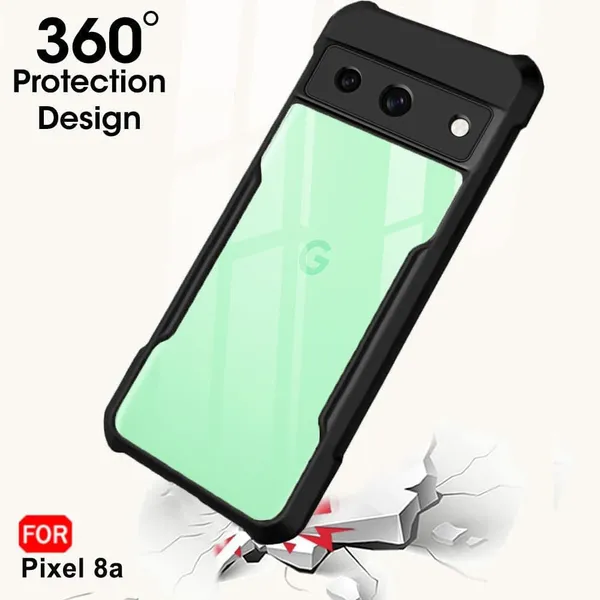 Bumper_Black_Shockproof_Bumper_Crystal__Back_Case_Cover_Compatible_With_Google_Pixel_8A__Minimalist_Pc+Tpu_360_Protection_Tough_Rugged_Design