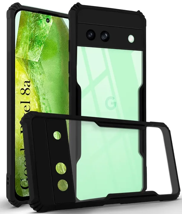 Bumper_Black_Shockproof_Bumper_Crystal__Back_Case_Cover_Compatible_With_Google_Pixel_8A__Minimalist_Pc+Tpu_360_Protection_Tough_Rugged_Design