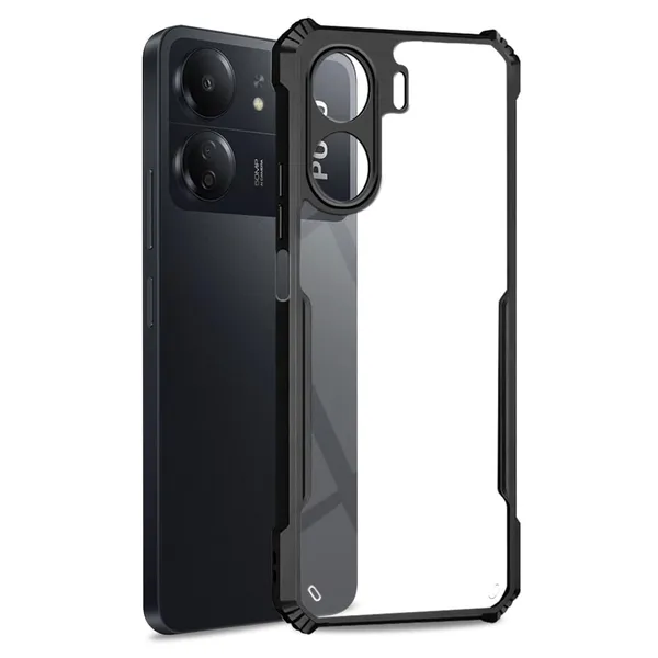 Bumper_Black_Shockproof_Bumper_Crystal__Back_Case_Cover_Compatible_With_Xiaomi_Redmi_13C_4G_/_Poco_C65__Minimalist_Pc+Tpu_360_Protection_Tough_Rugged_Design