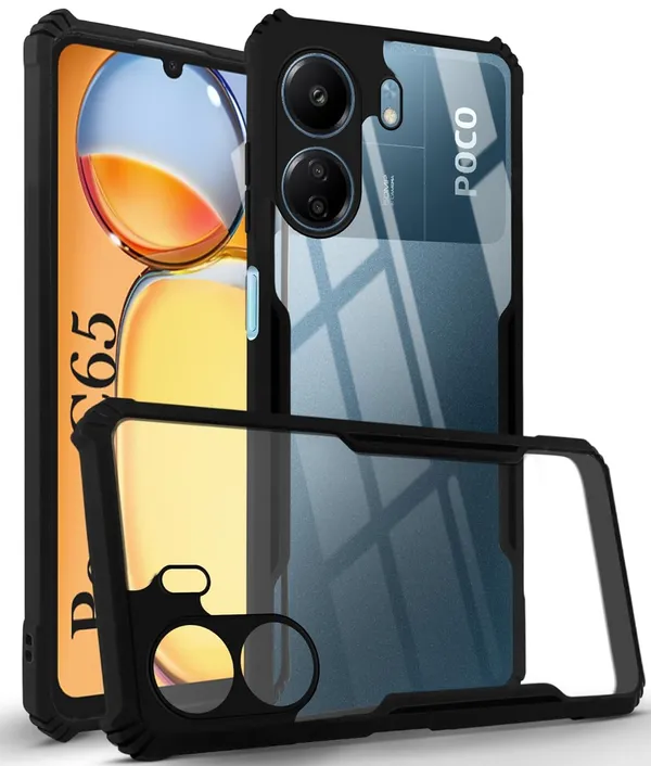 Bumper_Black_Shockproof_Bumper_Crystal__Back_Case_Cover_Compatible_With_Xiaomi_Redmi_13C_4G_/_Poco_C65__Minimalist_Pc+Tpu_360_Protection_Tough_Rugged_Design