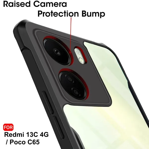 Bumper_Black_Shockproof_Bumper_Crystal__Back_Case_Cover_Compatible_With_Xiaomi_Redmi_13C_4G_/_Poco_C65__Minimalist_Pc+Tpu_360_Protection_Tough_Rugged_Design