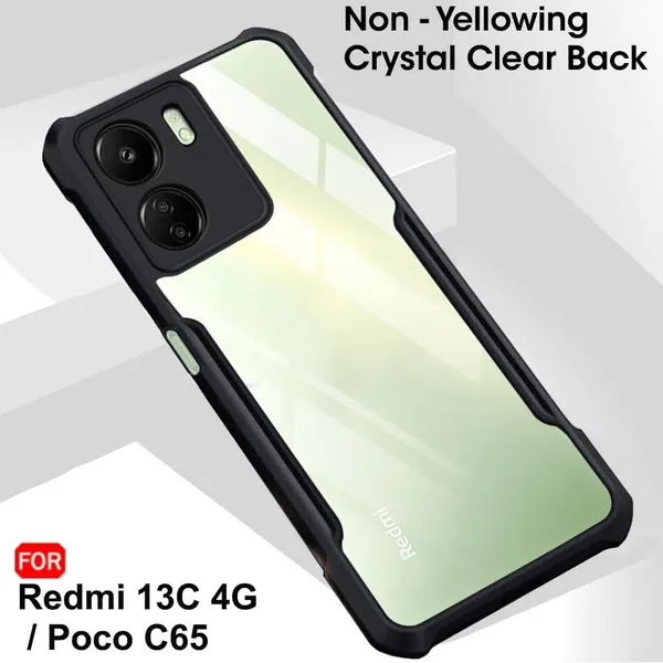 Bumper_Black_Shockproof_Bumper_Crystal__Back_Case_Cover_Compatible_With_Xiaomi_Redmi_13C_4G_/_Poco_C65__Minimalist_Pc+Tpu_360_Protection_Tough_Rugged_Design