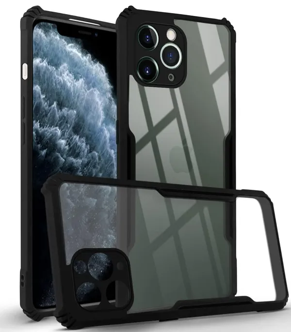 Bumper_Black_Shockproof_Bumper_Crystal__Back_Case_Cover_Compatible_With_Iphone_12_Pro_Max__Minimalist_Pc+Tpu_360_Protection_Tough_Rugged_Design