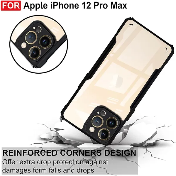 Bumper_Black_Shockproof_Bumper_Crystal__Back_Case_Cover_Compatible_With_Iphone_12_Pro_Max__Minimalist_Pc+Tpu_360_Protection_Tough_Rugged_Design