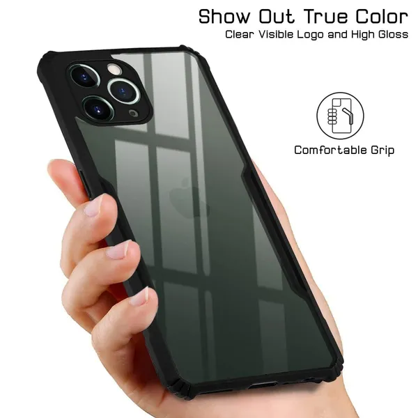Bumper_Black_Shockproof_Bumper_Crystal__Back_Case_Cover_Compatible_With_Iphone_12_Pro_Max__Minimalist_Pc+Tpu_360_Protection_Tough_Rugged_Design