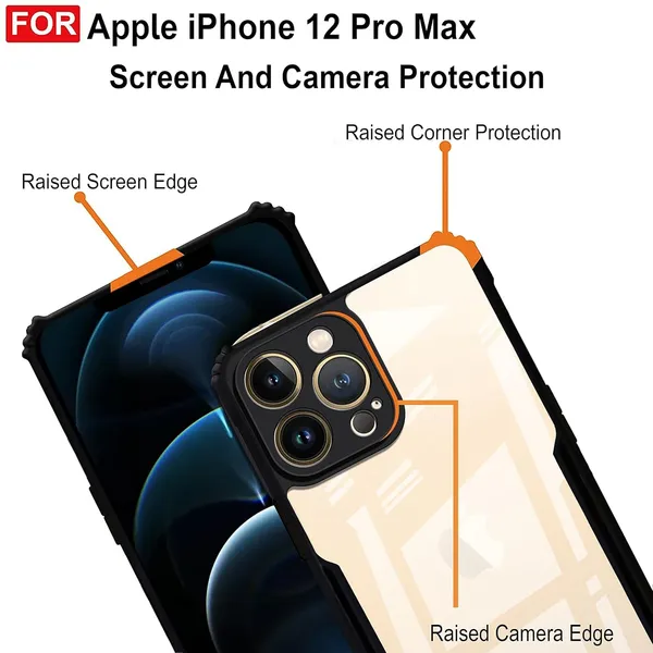 Bumper_Black_Shockproof_Bumper_Crystal__Back_Case_Cover_Compatible_With_Iphone_12_Pro_Max__Minimalist_Pc+Tpu_360_Protection_Tough_Rugged_Design