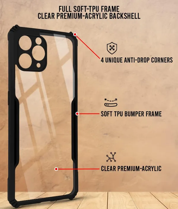 Bumper_Black_Shockproof_Bumper_Crystal__Back_Case_Cover_Compatible_With_Iphone_12_Pro_Max__Minimalist_Pc+Tpu_360_Protection_Tough_Rugged_Design