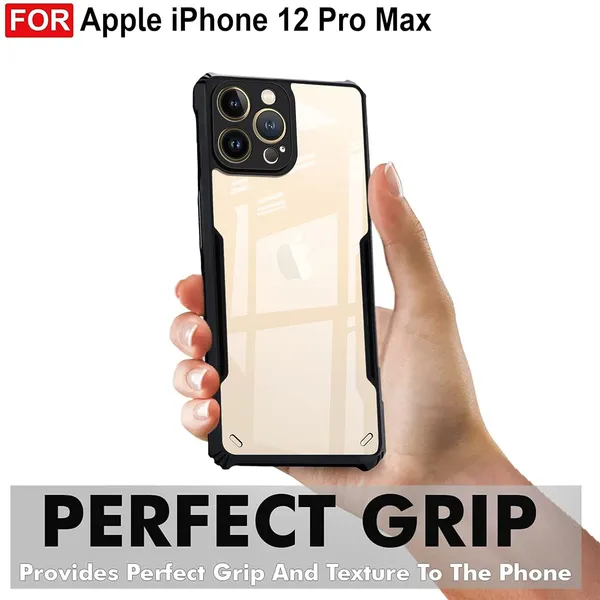 Bumper_Black_Shockproof_Bumper_Crystal__Back_Case_Cover_Compatible_With_Iphone_12_Pro_Max__Minimalist_Pc+Tpu_360_Protection_Tough_Rugged_Design