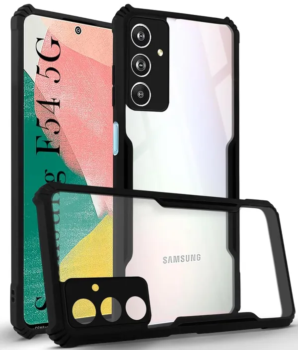 Bumper_Black_Shockproof_Bumper_Crystal__Back_Case_Cover_Compatible_With_Samsung_Galaxy_F54_5G_/_Samsung_Galaxy_M54_5G__Minimalist_Pc+Tpu_360_Protection_Tough_Rugged_Design