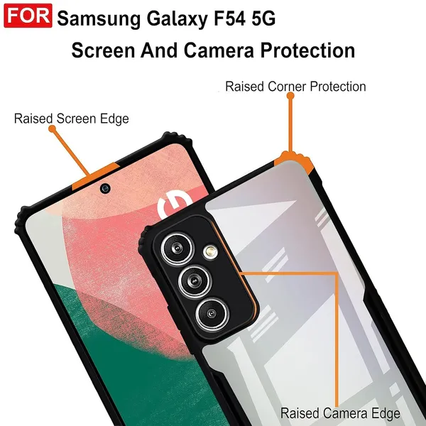 Bumper_Black_Shockproof_Bumper_Crystal__Back_Case_Cover_Compatible_With_Samsung_Galaxy_F54_5G_/_Samsung_Galaxy_M54_5G__Minimalist_Pc+Tpu_360_Protection_Tough_Rugged_Design