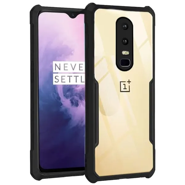 Bumper_Black_Shockproof_Bumper_Crystal__Back_Case_Cover_Compatible_With_Oneplus_6/1+6/1+_6__Minimalist_Pc+Tpu_360_Protection_Tough_Rugged_Design