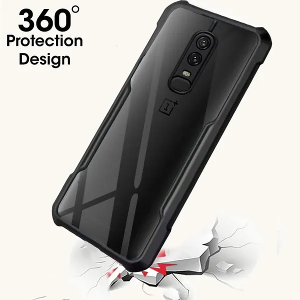 Bumper_Black_Shockproof_Bumper_Crystal__Back_Case_Cover_Compatible_With_Oneplus_6/1+6/1+_6__Minimalist_Pc+Tpu_360_Protection_Tough_Rugged_Design