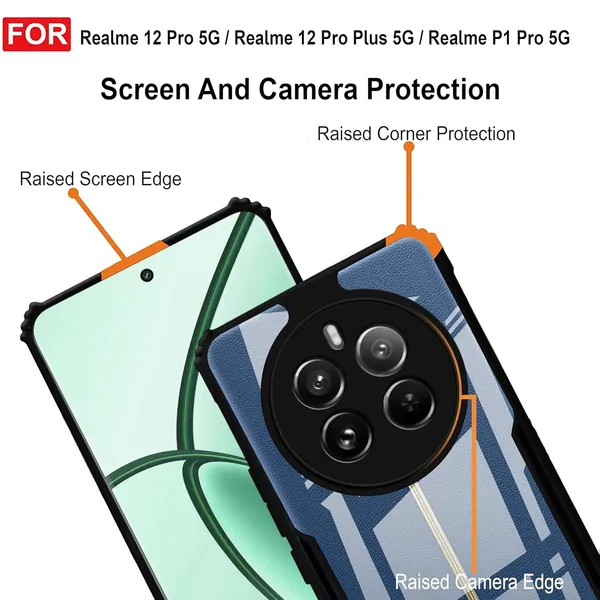 Bumper_Black_Shockproof_Bumper_Crystal__Back_Case_Cover_Compatible_Realme_12_Pro/Realme_12_Pro_Plus/_P1_Pro_Minimalist_Pc+Tpu_360_Protection_Tough_Rugged_Design