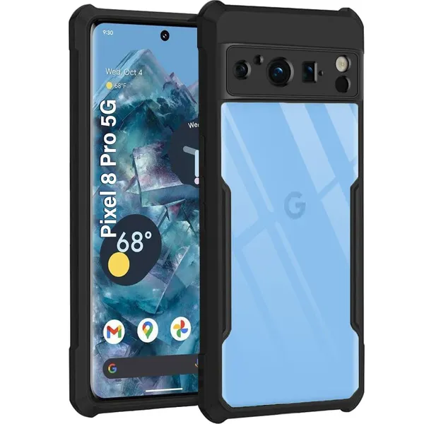 Bumper_Black_Shockproof_Bumper_Crystal__Back_Case_Cover_Compatible_With_Google_Pixel_8_Pro__Minimalist_Pc+Tpu_360_Protection_Tough_Rugged_Design