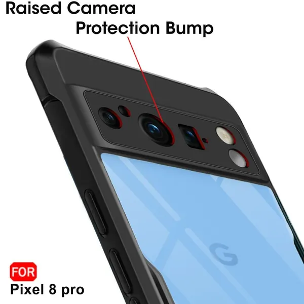 Bumper_Black_Shockproof_Bumper_Crystal__Back_Case_Cover_Compatible_With_Google_Pixel_8_Pro__Minimalist_Pc+Tpu_360_Protection_Tough_Rugged_Design