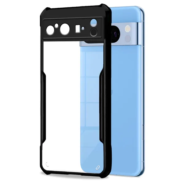Bumper_Black_Shockproof_Bumper_Crystal__Back_Case_Cover_Compatible_With_Google_Pixel_8_Pro__Minimalist_Pc+Tpu_360_Protection_Tough_Rugged_Design