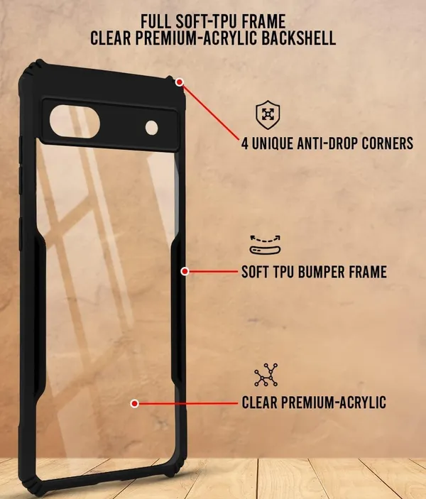 Bumper_Black_Shockproof_Bumper_Crystal__Back_Case_Cover_Compatible_With_Google_Pixel_6A__Minimalist_Pc+Tpu_360_Protection_Tough_Rugged_Design