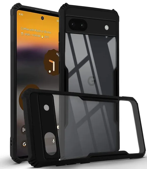Bumper_Black_Shockproof_Bumper_Crystal__Back_Case_Cover_Compatible_With_Google_Pixel_6A__Minimalist_Pc+Tpu_360_Protection_Tough_Rugged_Design