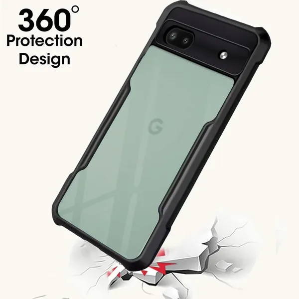 Bumper_Black_Shockproof_Bumper_Crystal__Back_Case_Cover_Compatible_With_Google_Pixel_6A__Minimalist_Pc+Tpu_360_Protection_Tough_Rugged_Design